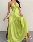 Backless Halterneck V - Neck Pleated A Line Dress Ankle - length Skirt For Beach Vacation Outfits - LUNA