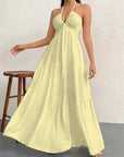 Backless Halterneck V - Neck Pleated A Line Dress Ankle - length Skirt For Beach Vacation Outfits - LUNA