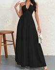 Backless Halterneck V - Neck Pleated A Line Dress Ankle - length Skirt For Beach Vacation Outfits - LUNA