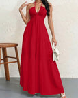 Backless Halterneck V - Neck Pleated A Line Dress Ankle - length Skirt For Beach Vacation Outfits - LUNA