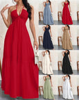 Backless Halterneck V - Neck Pleated A Line Dress Ankle - length Skirt For Beach Vacation Outfits - LUNA