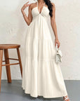 Backless Halterneck V - Neck Pleated A Line Dress Ankle - length Skirt For Beach Vacation Outfits - LUNA