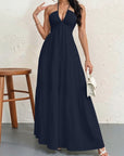 Backless Halterneck V - Neck Pleated A Line Dress Ankle - length Skirt For Beach Vacation Outfits - LUNA