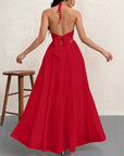 Backless Halterneck V - Neck Pleated A Line Dress Ankle - length Skirt For Beach Vacation Outfits - LUNA