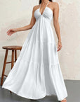Backless Halterneck V - Neck Pleated A Line Dress Ankle - length Skirt For Beach Vacation Outfits - LUNA