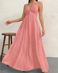 Backless Halterneck V - Neck Pleated A Line Dress Ankle - length Skirt For Beach Vacation Outfits - LUNA