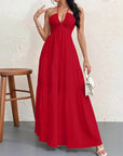 Backless Halterneck V - Neck Pleated A Line Dress Ankle - length Skirt For Beach Vacation Outfits - LUNA