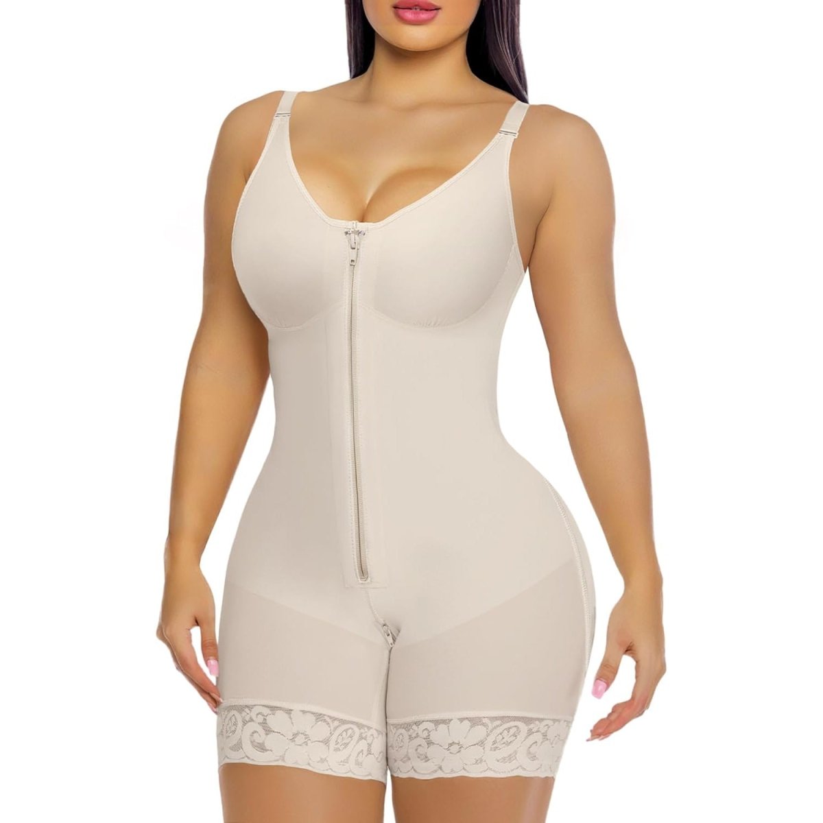 FAJAS COLOMBIANAS LOW CUT SHAPEWEAR TUMMY CONTROL BUTT LIFTER SHAPER WITH ZIPPER CROTCH DETACHABLE SHOULDER STRAP - LUNA