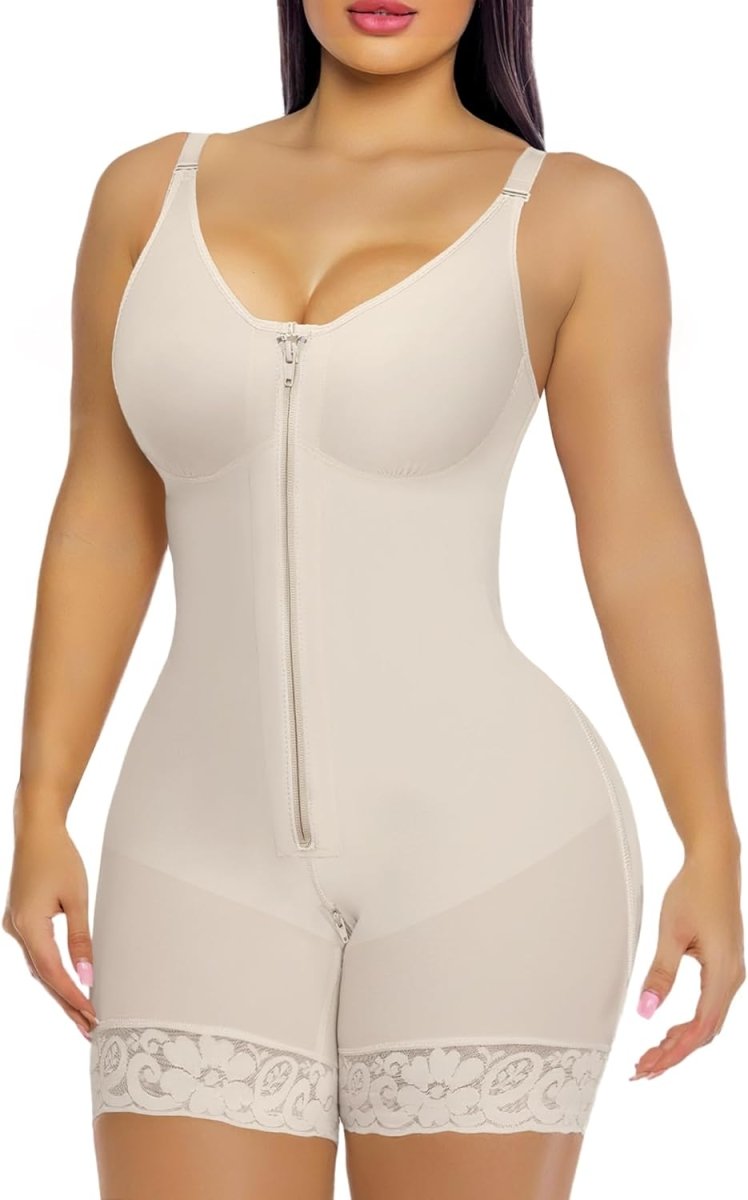 FAJAS COLOMBIANAS LOW CUT SHAPEWEAR TUMMY CONTROL BUTT LIFTER SHAPER WITH ZIPPER CROTCH DETACHABLE SHOULDER STRAP - LUNA