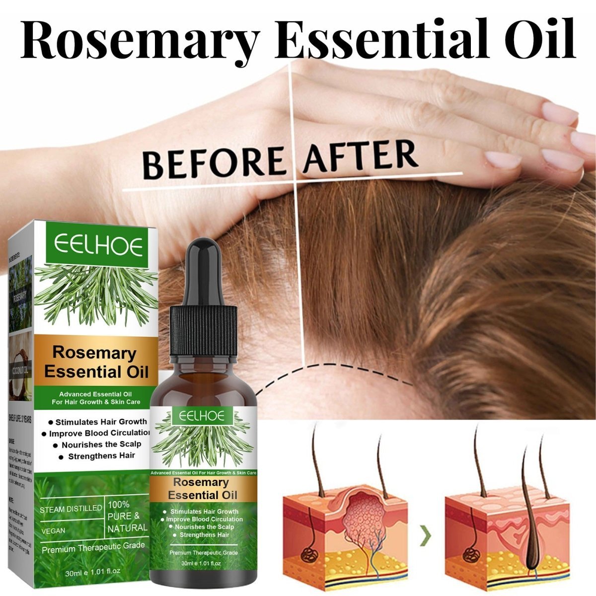 Rosemary Anti - Breakage Nourishing Hair Care Oil (Free with Therapy Brush) - LUNA