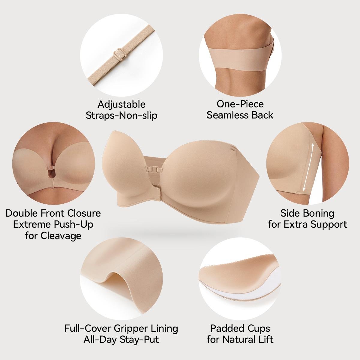 Strapless Front Closure Bra Anti-Slip Grip Wireless - LUNA