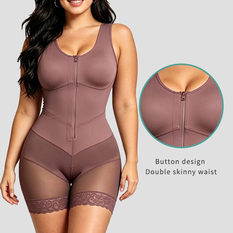 V-Shaped Wide Strap Faja Cincher Bodysuit With Diagonal Compression For Waist Shaping - LUNA