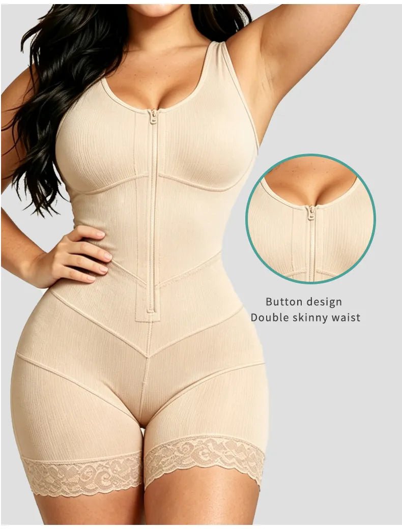 V-Shaped Wide Strap Faja Cincher Bodysuit With Diagonal Compression For Waist Shaping - LUNA
