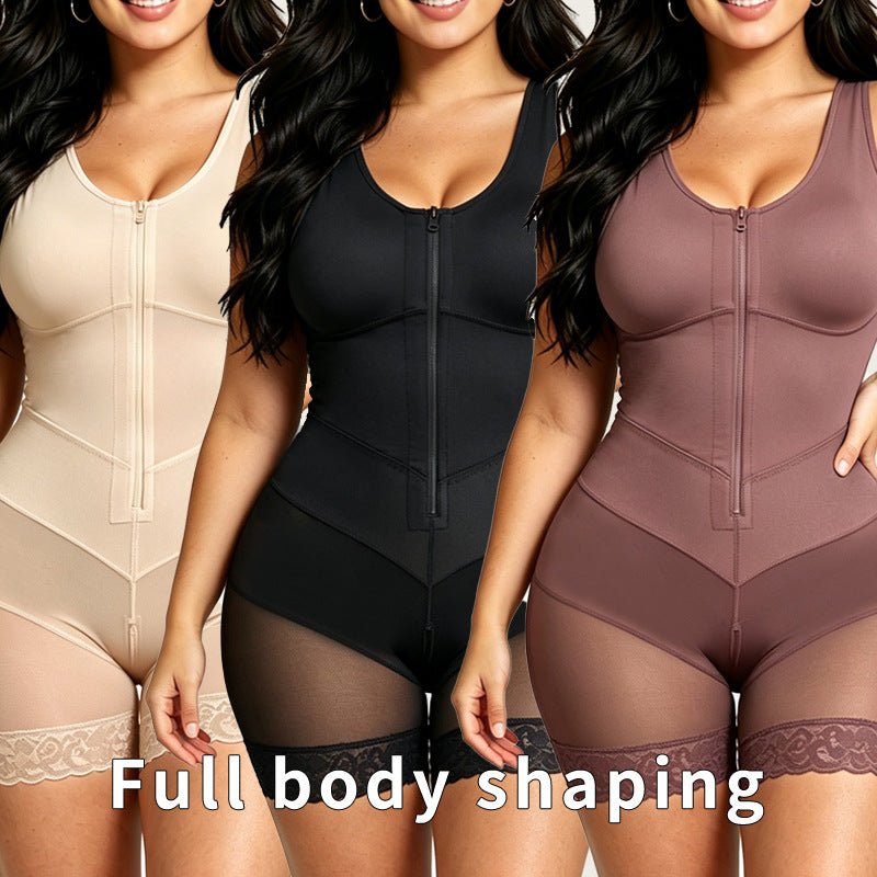 V-Shaped Wide Strap Faja Cincher Bodysuit With Diagonal Compression For Waist Shaping - LUNA