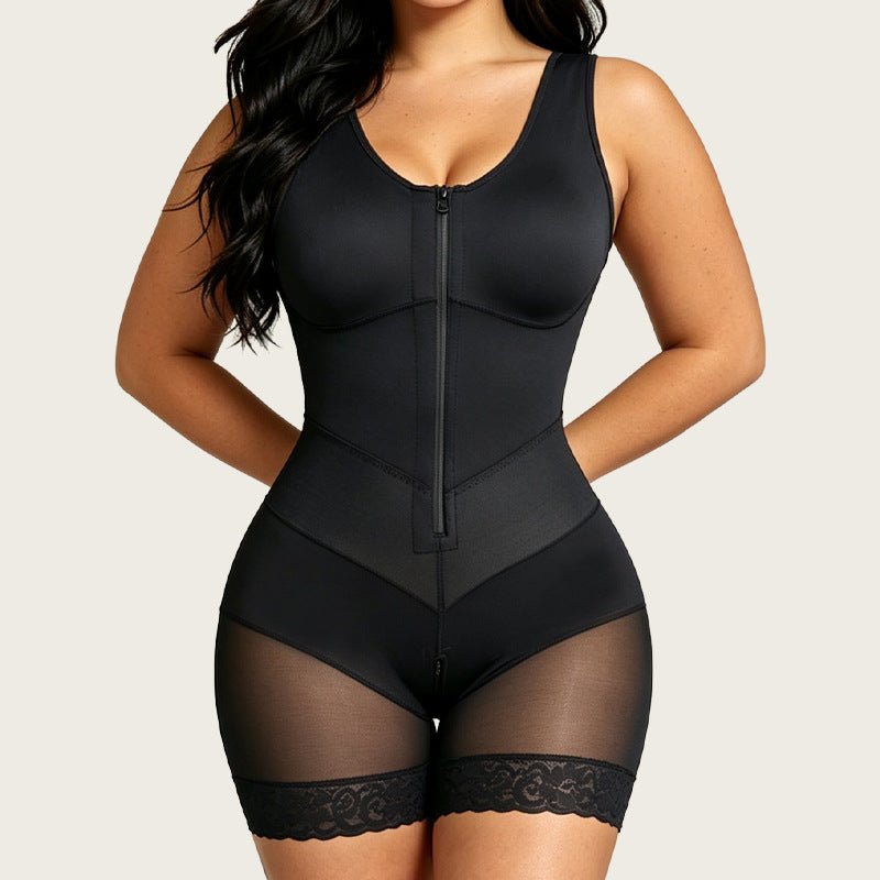 V-Shaped Wide Strap Faja Cincher Bodysuit With Diagonal Compression For Waist Shaping - LUNA