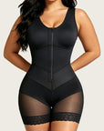 V-Shaped Wide Strap Faja Cincher Bodysuit With Diagonal Compression For Waist Shaping - LUNA