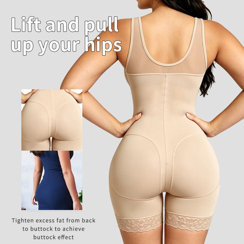 V-Shaped Wide Strap Faja Cincher Bodysuit With Diagonal Compression For Waist Shaping - LUNA