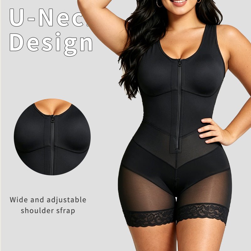 V-Shaped Wide Strap Faja Cincher Bodysuit With Diagonal Compression For Waist Shaping - LUNA