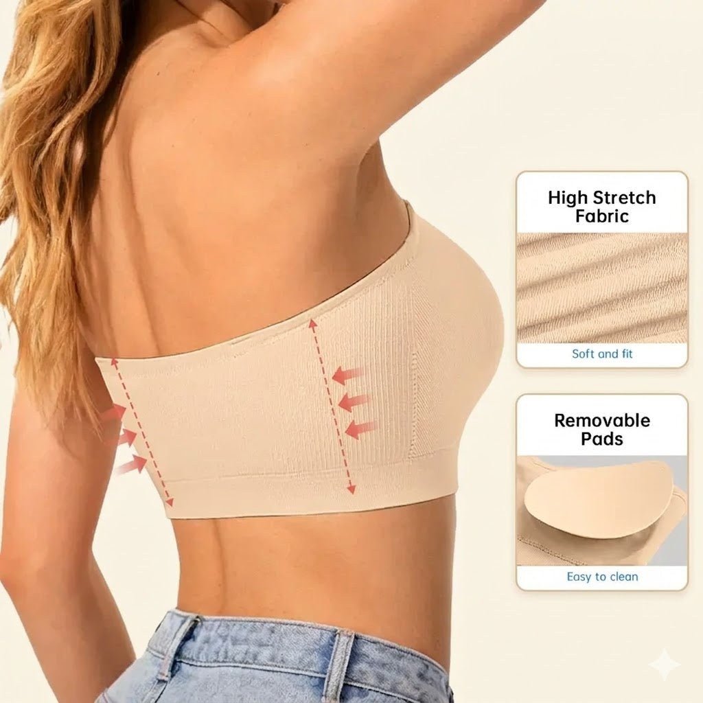 Women Non-Slip Bandeau Bras With Comfortable Strapless Bra Seamless Wireless Tube Top Soft Wireless Bra - LUNA